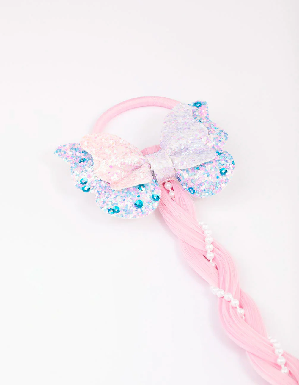 Pink & Purple Ombre Faux Hair Pearl Braided Hair Elastic - Image 2