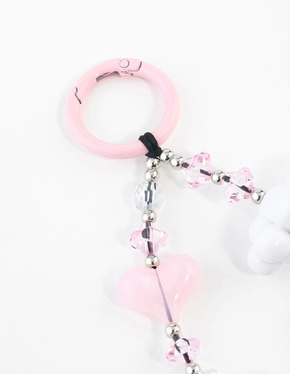 Pink & White Cloud Heart Keychain - Image 3