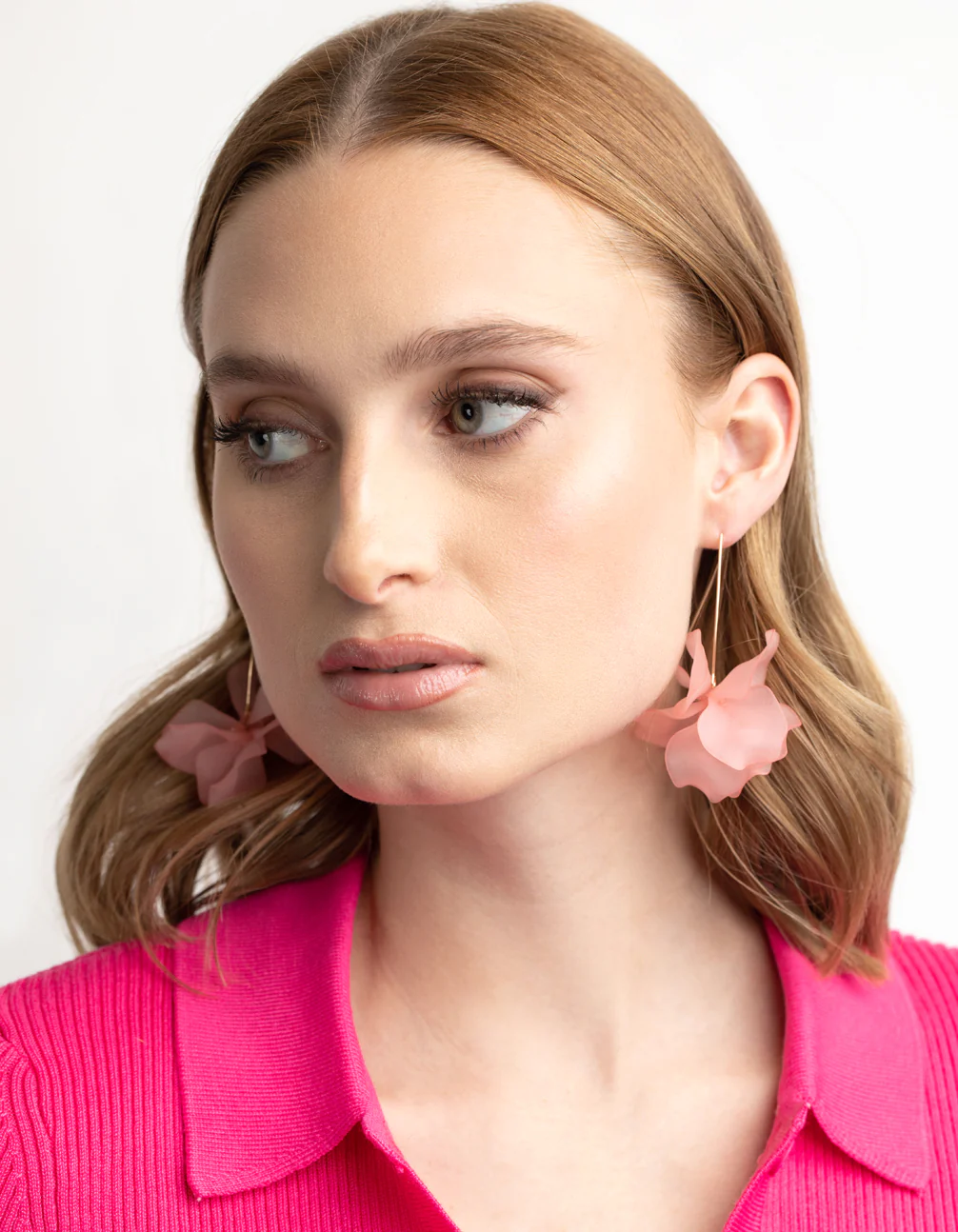 Pink Frosted Flower Drop Earrings - Image 5