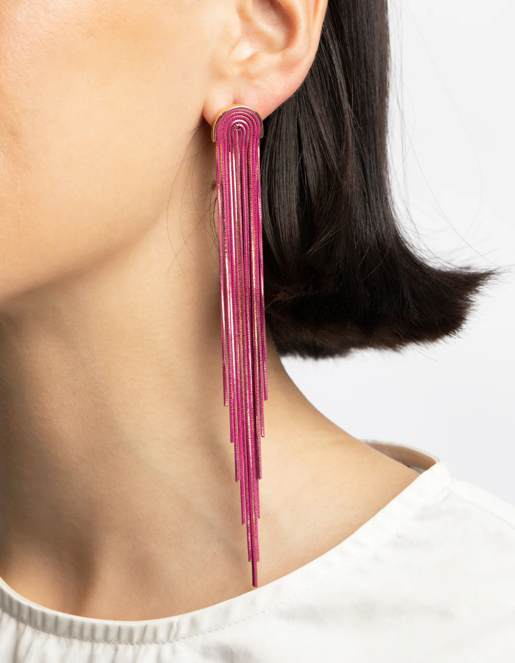 Fuchsia Waterfall Chain Drop Earrings - Image 2