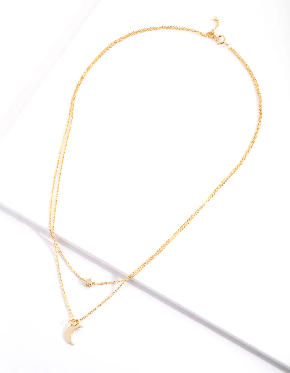 Gold Plated Sterling Silver Moon & Star Double Layer Necklace - Image 3