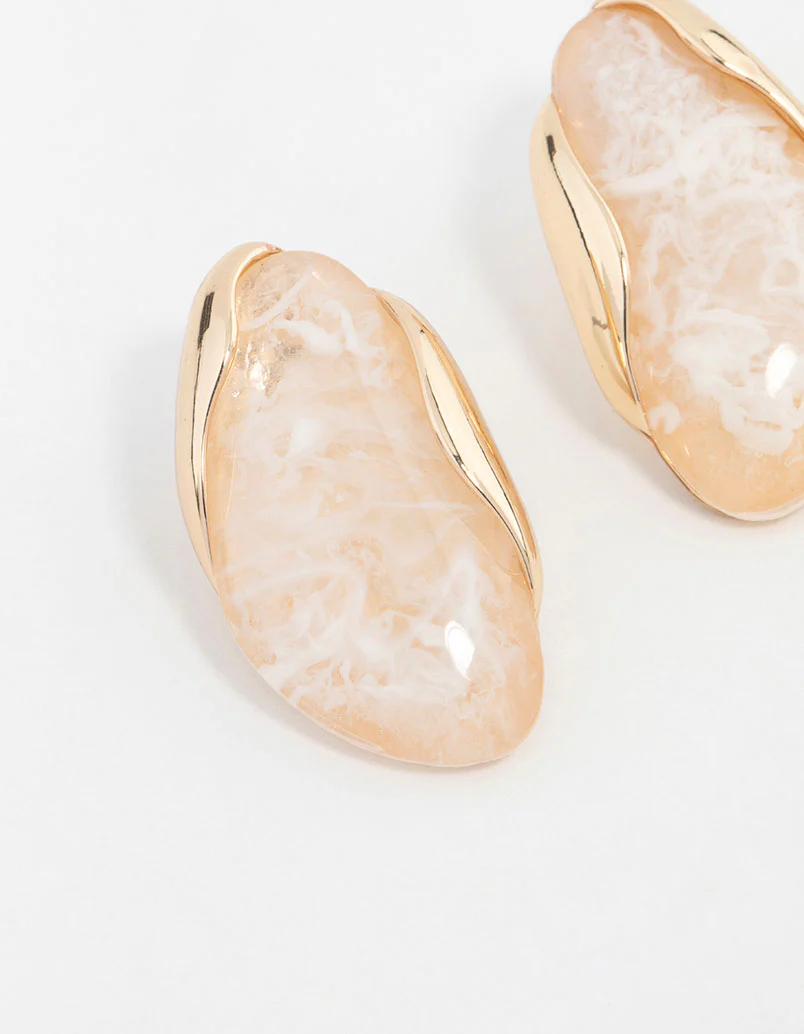 Plastic Marble Oval Disc Drop Earrings - Image 2