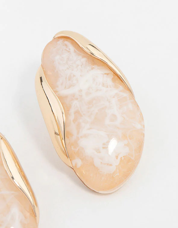 Plastic Marble Oval Disc Drop Earrings - Image 3