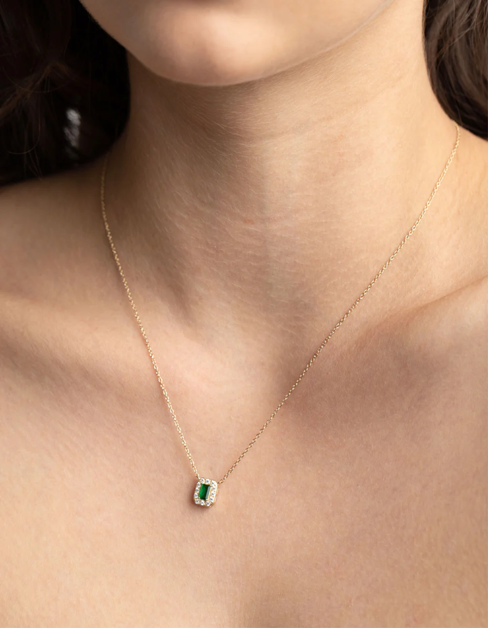 Gold Plated Sterling Silver Green Baguette Necklace - Image 2