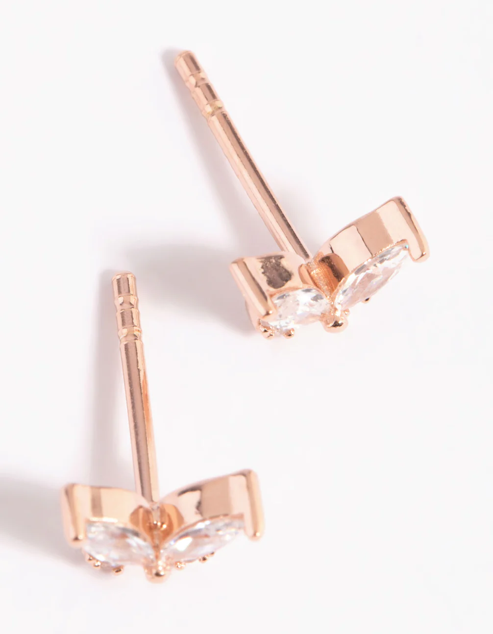 Rose Gold Plated Sterling Silver Cubic Zirconia Butterfly Stud Earrings - Image 3