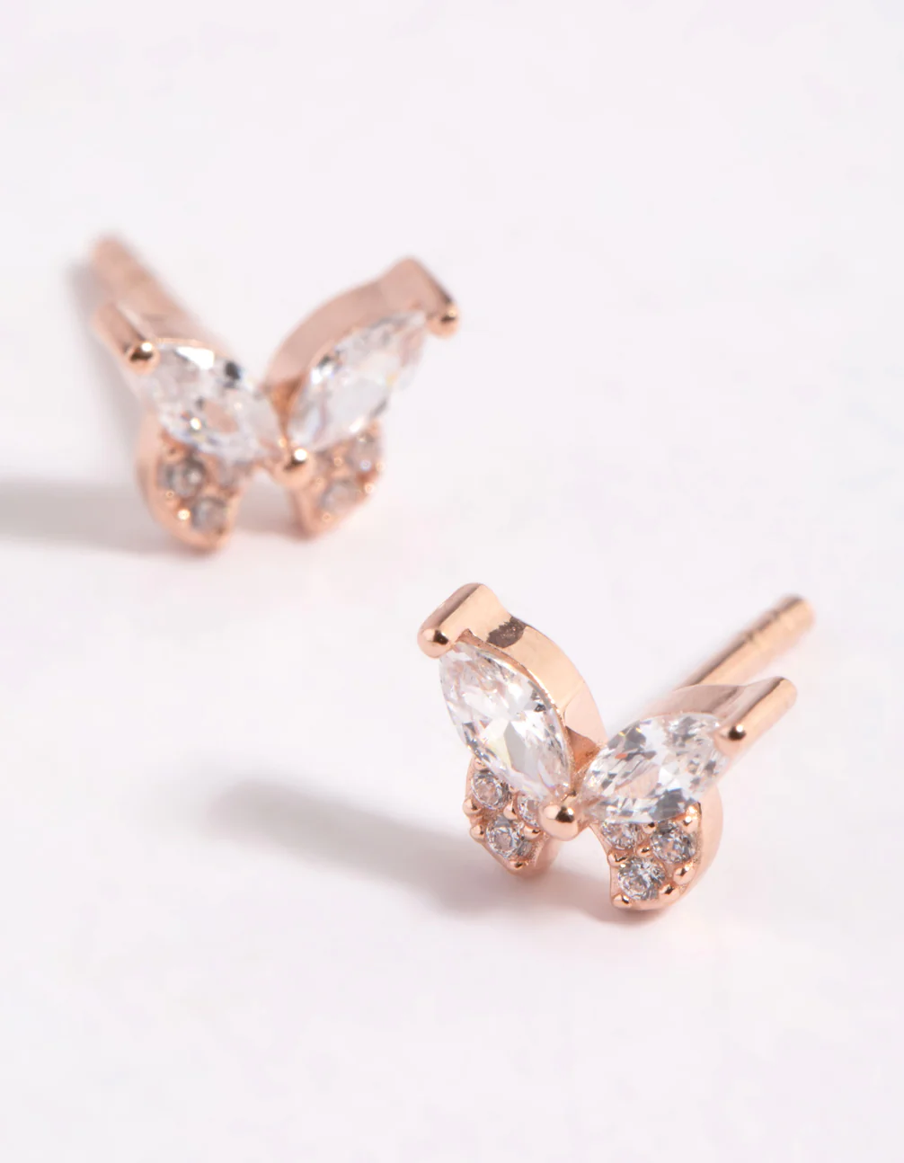 Rose Gold Plated Sterling Silver Cubic Zirconia Butterfly Stud Earrings - Image 4