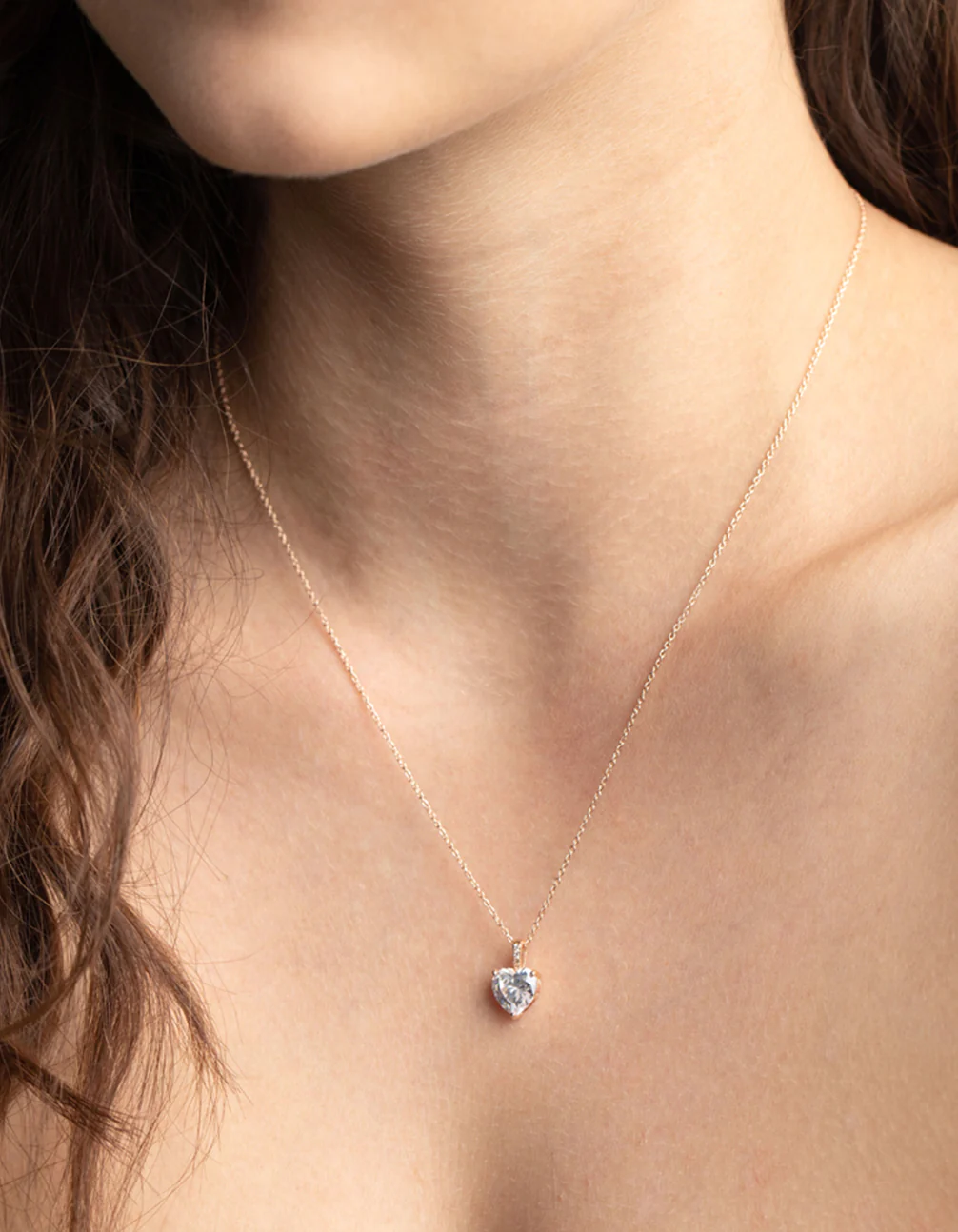Rose Gold Plated Sterling Silver Cubic Zirconia Heart Necklace - Image 2