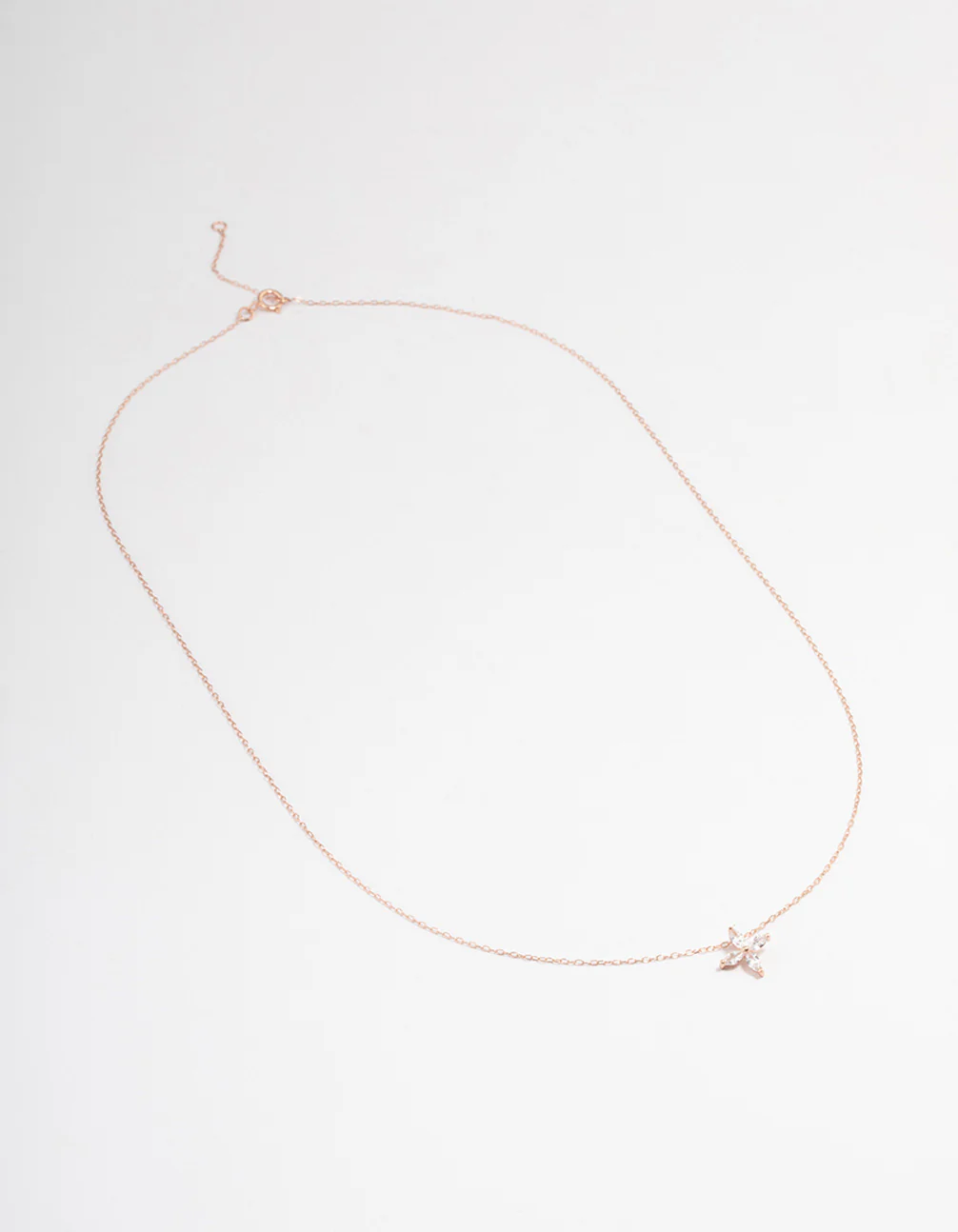 Rose Gold Plated Sterling Silver Marquise Flower Cubic Zirconia Necklace - Image 2