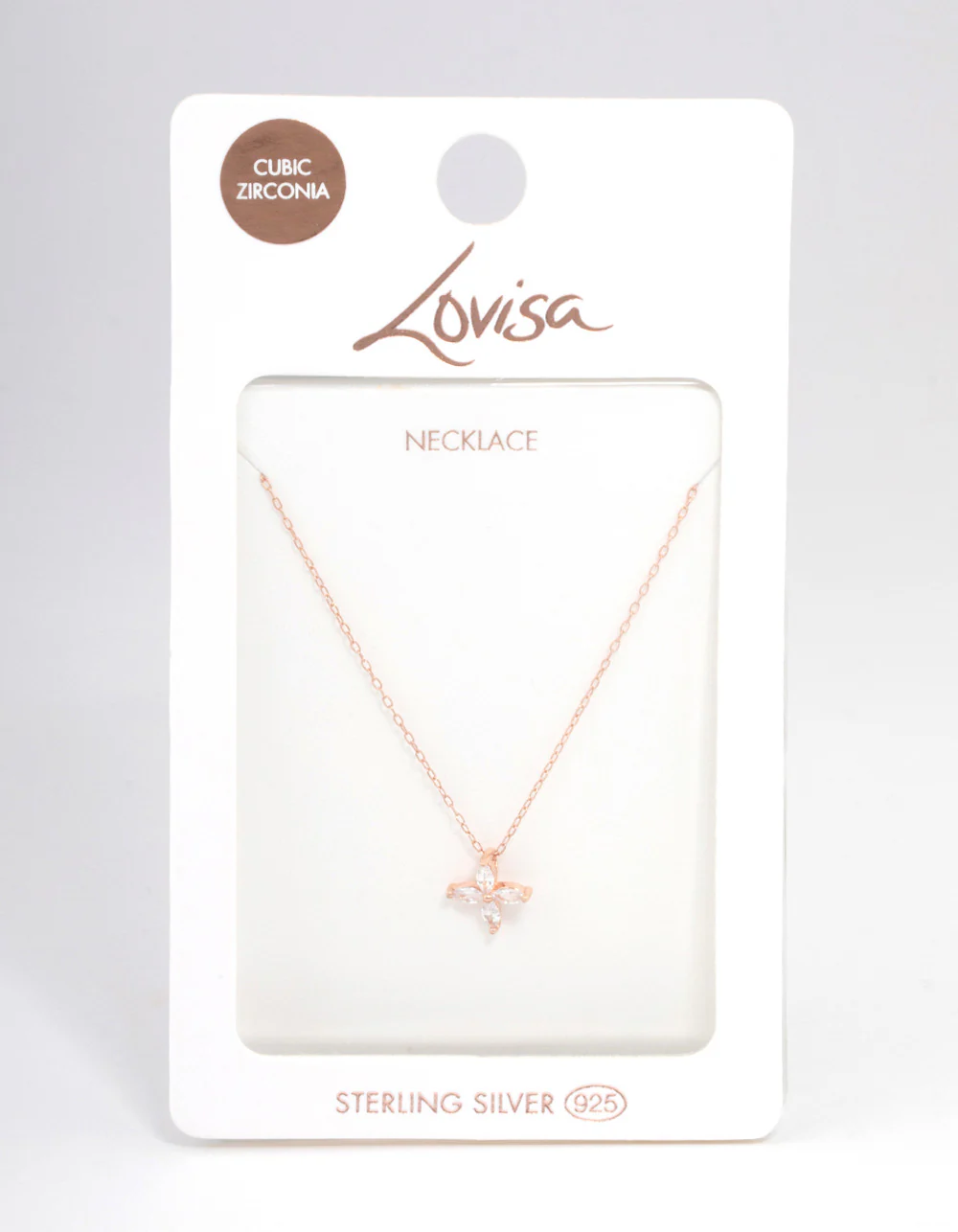Rose Gold Plated Sterling Silver Marquise Flower Cubic Zirconia Necklace - Image 3