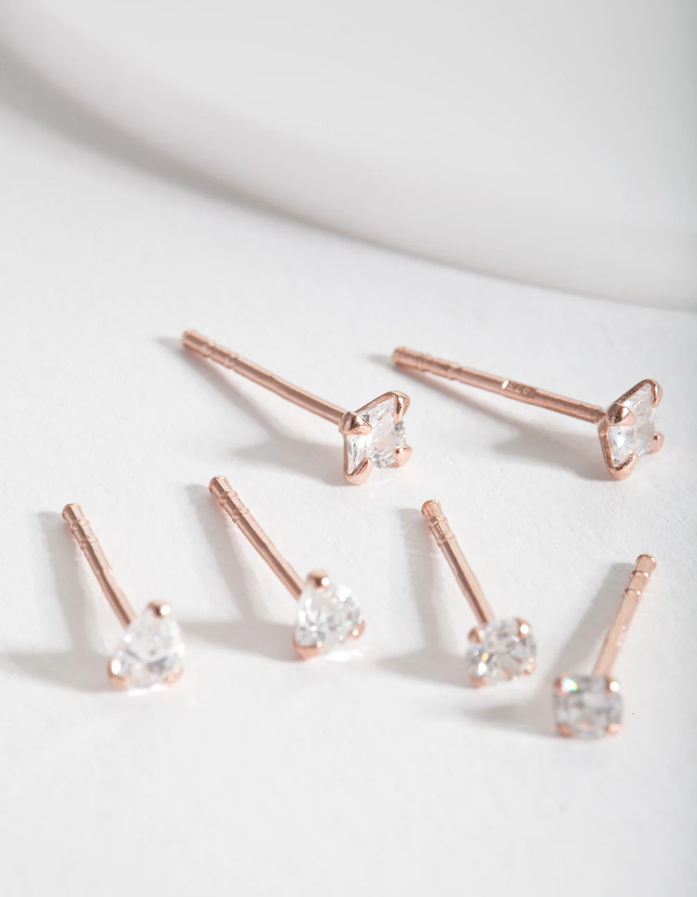 Rose Gold Plated Sterling Silver Cubic Zirconia Stud Earring Pack - Image 2