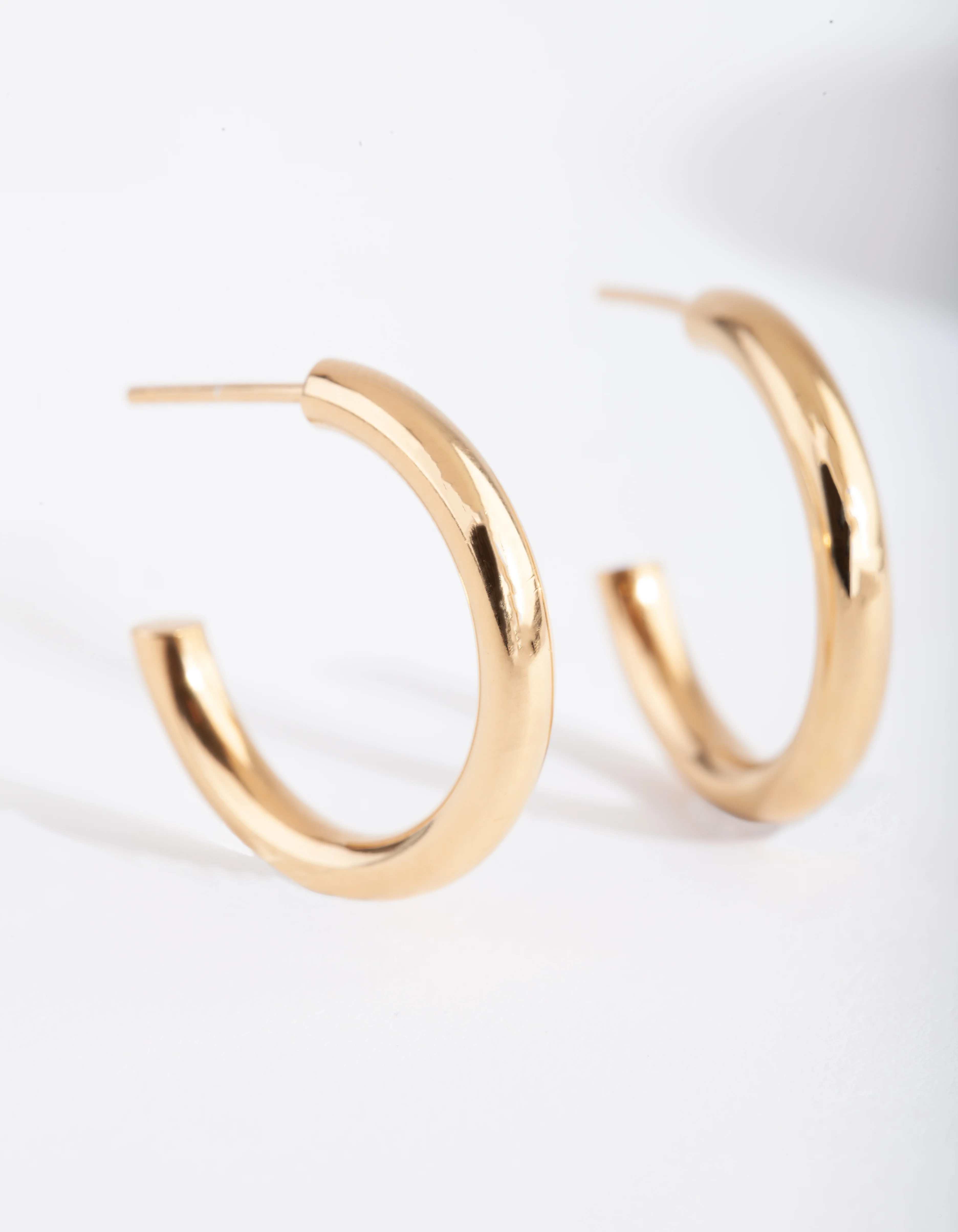 Gold Plated Sterling Silver Chubby Hoop Earrings - Image 2