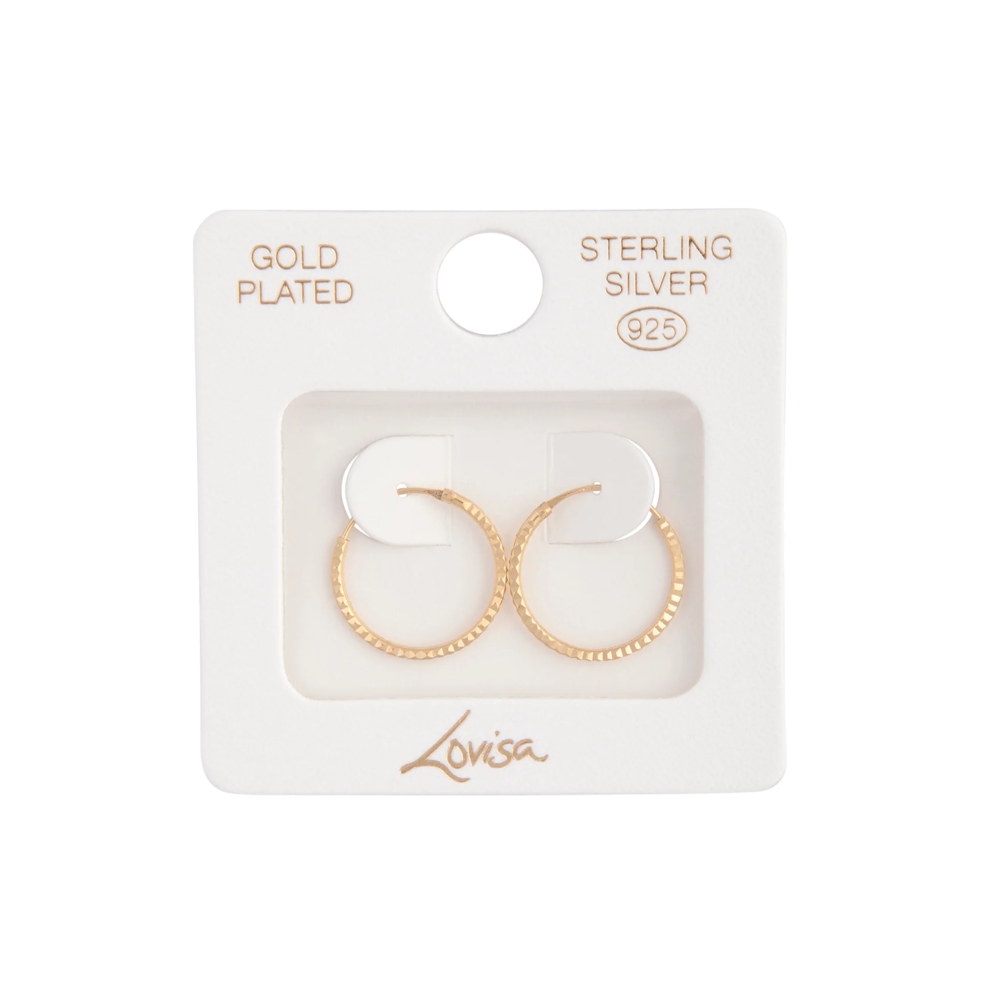 Gold Plated Sterling Silver Diamond Cut 16mm Hoop Earrings - Image 2