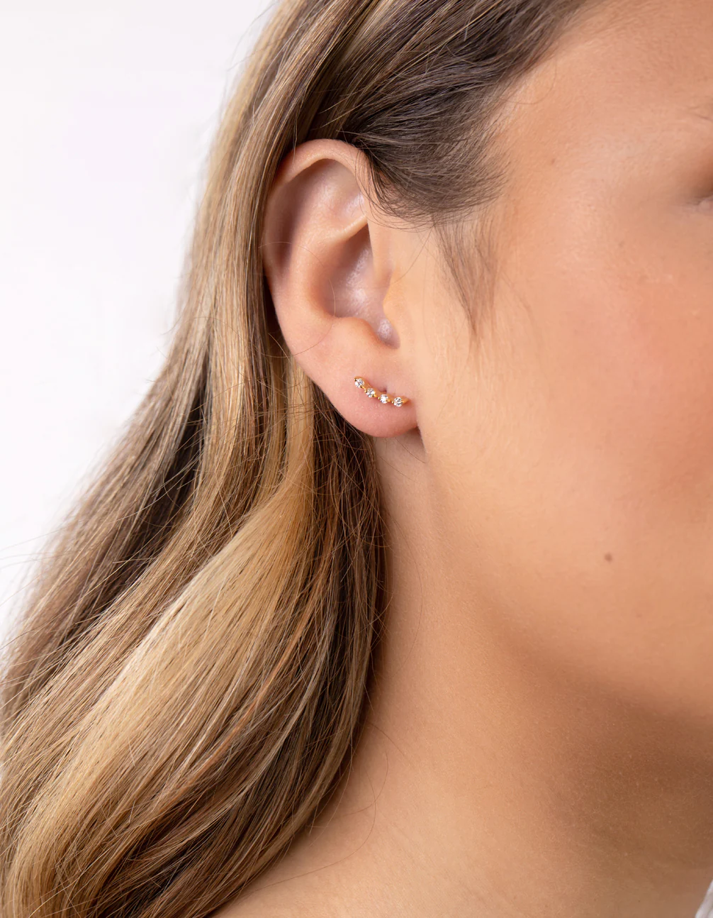 Gold Plated Sterling Silver 4 Diamante Crawler Earrings - Image 2