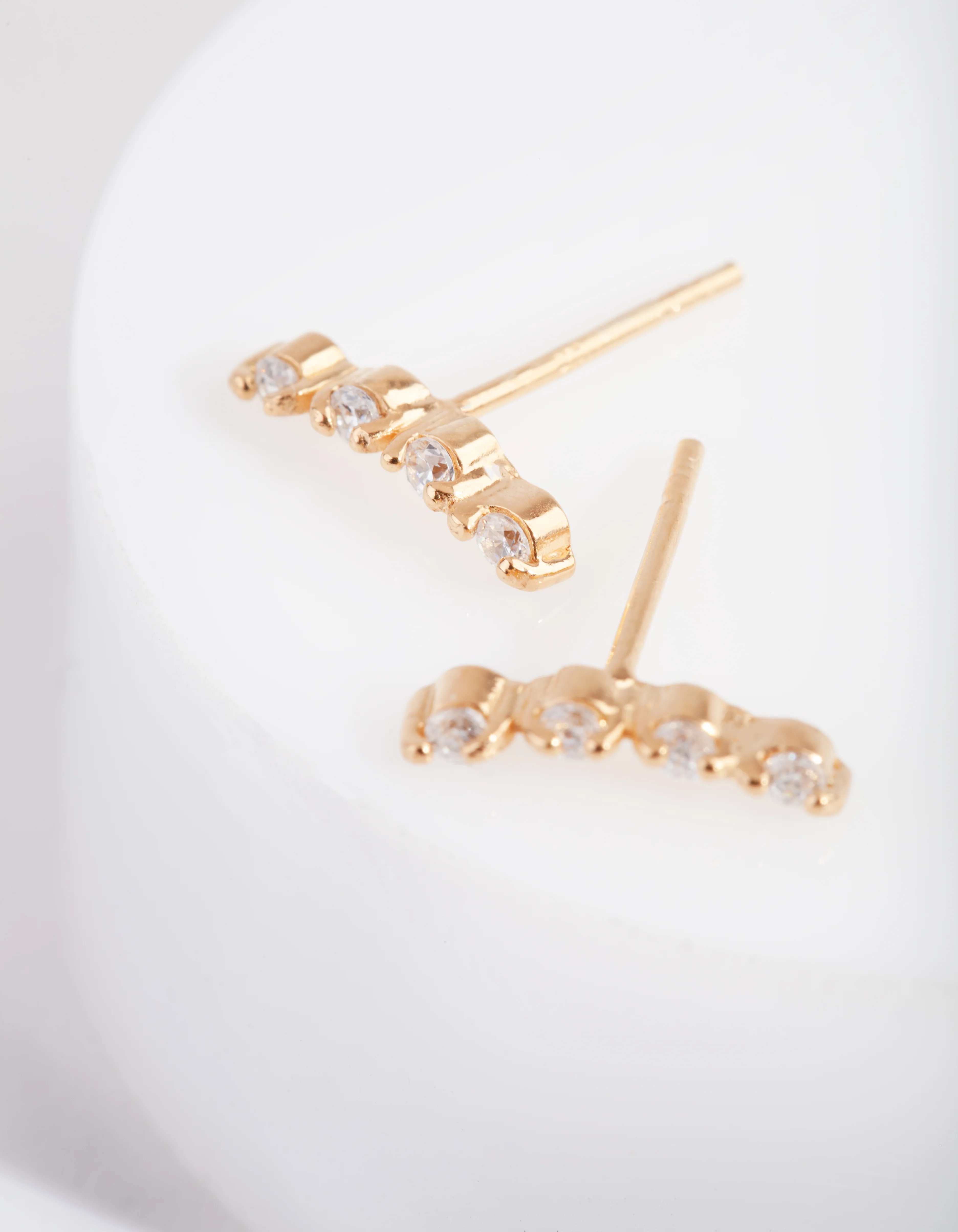 Gold Plated Sterling Silver 4 Diamante Crawler Earrings - Image 3