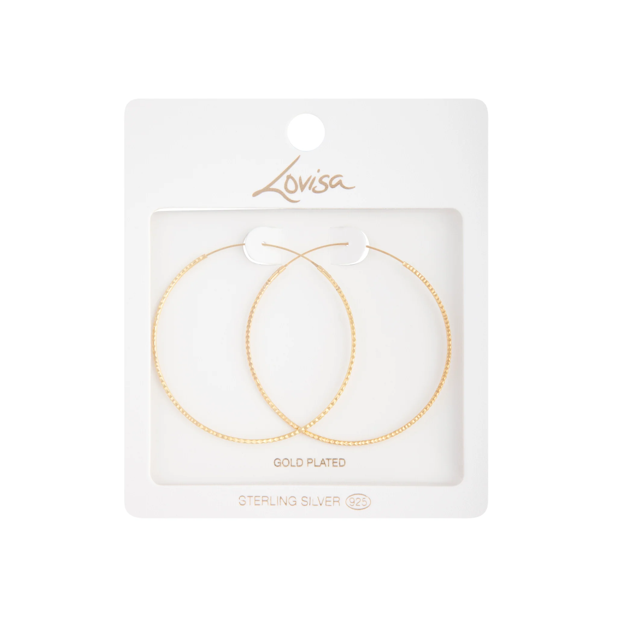 Gold Plated Sterling Silver Diamond Cut Hoop Earrings