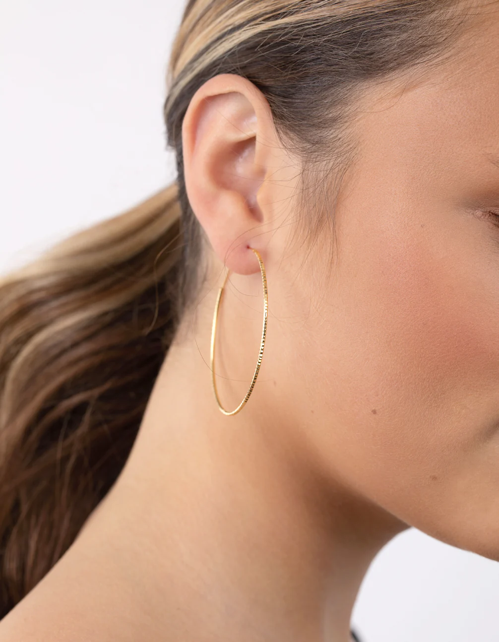 Gold Plated Sterling Silver Diamond Cut Hoop Earrings - Image 2