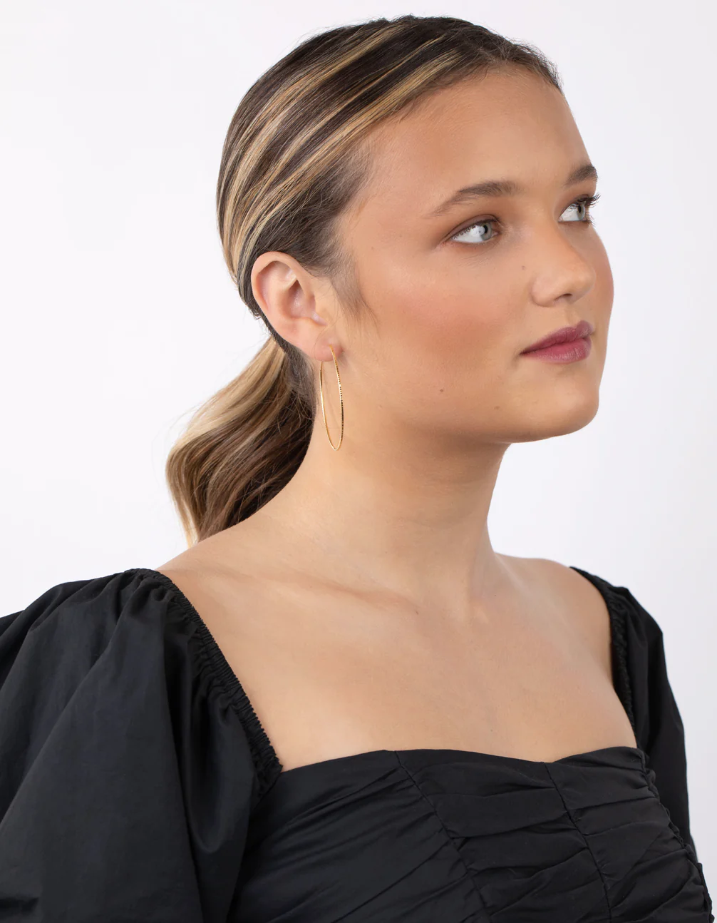 Gold Plated Sterling Silver Diamond Cut Hoop Earrings - Image 3