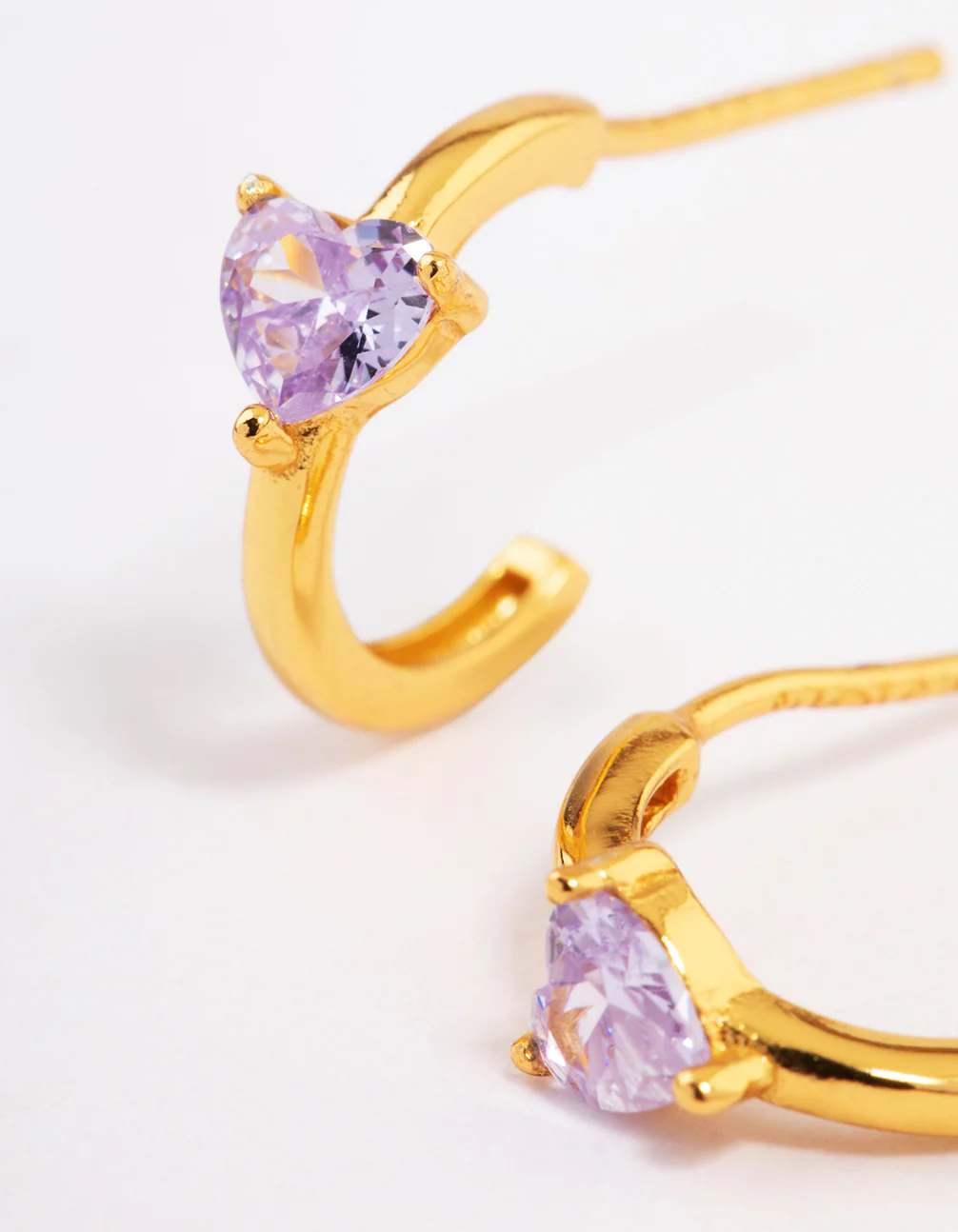 Gold Plated Sterling Silver Amethyst Heart Hoop Earrings - Image 2