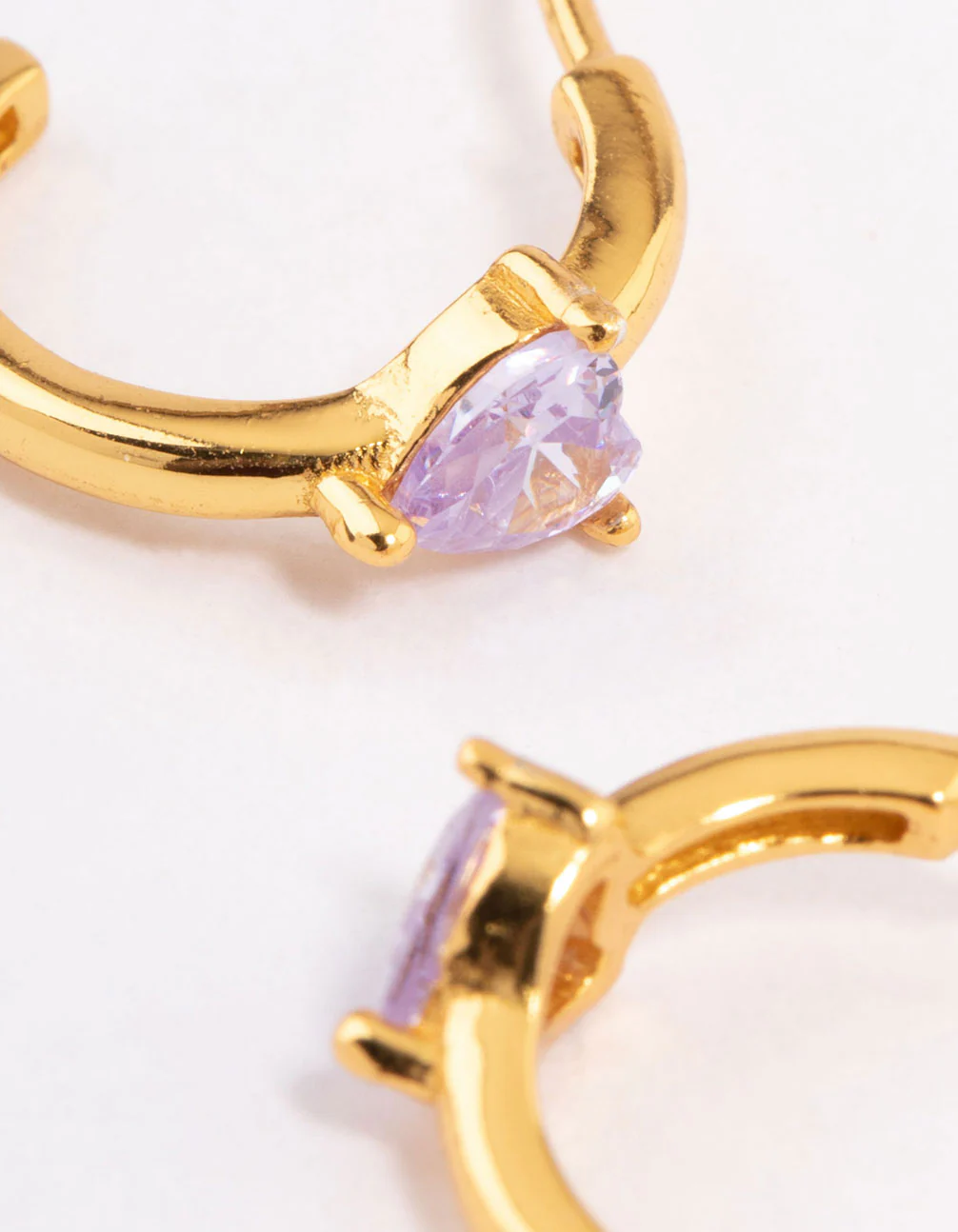 Gold Plated Sterling Silver Amethyst Heart Hoop Earrings - Image 3