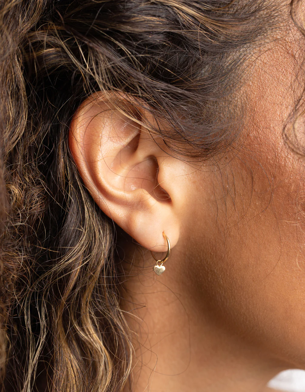Gold Plated Sterling Silver Heart Huggie Hoop Earrings - Image 2