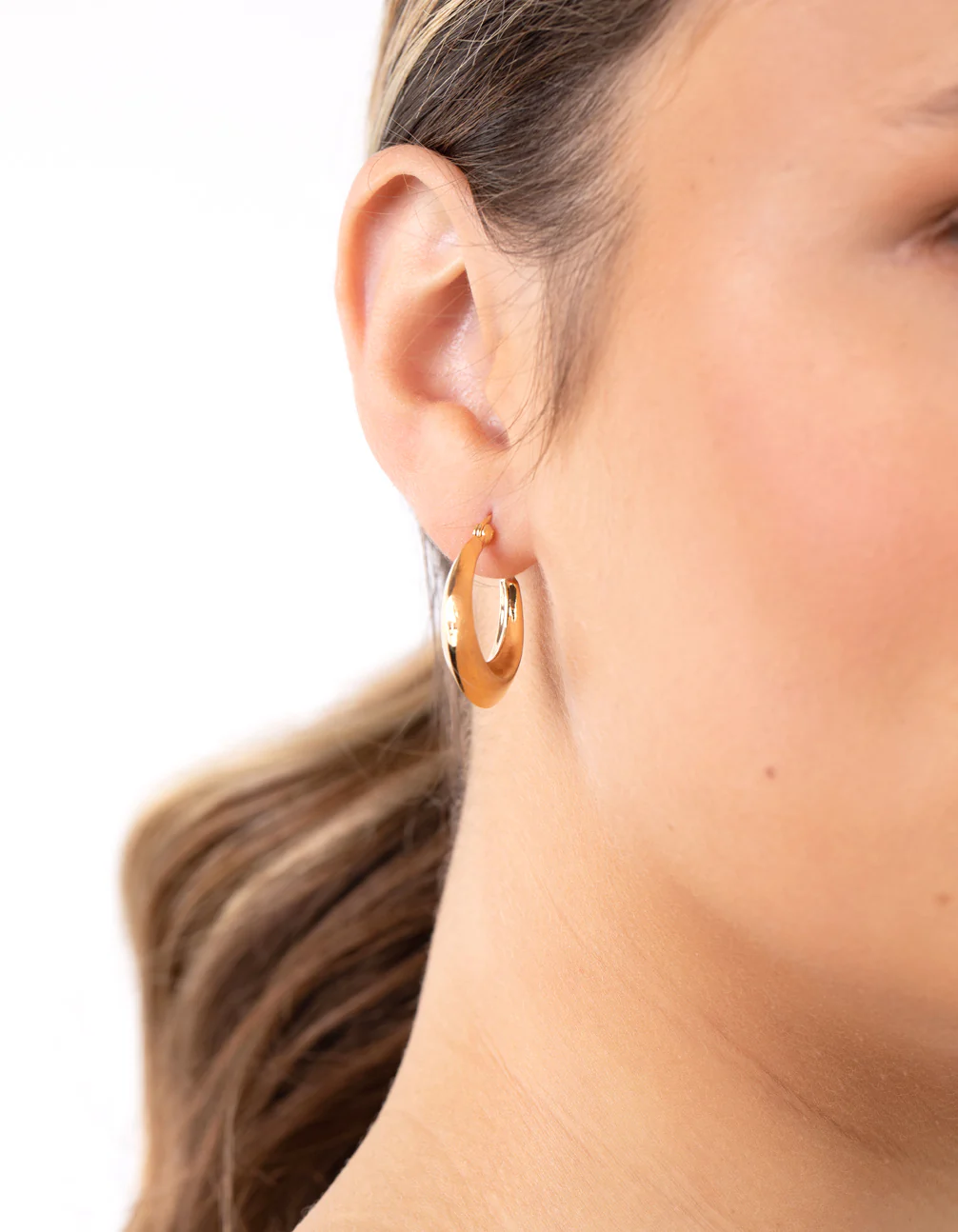 Gold Plated Sterling Silver Flat Edge Hoop Earrings - Image 2