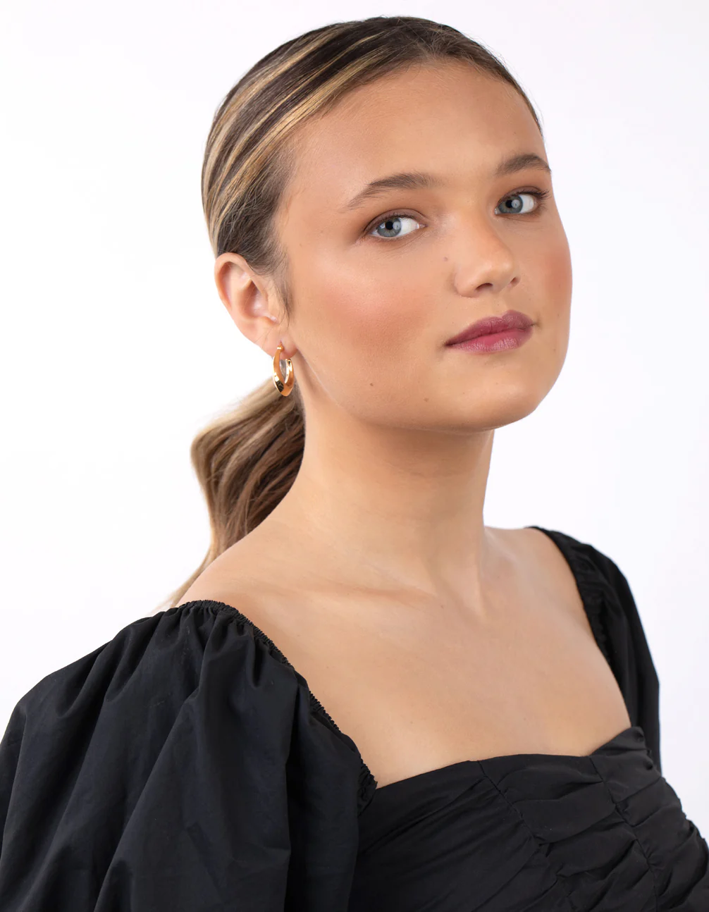 Gold Plated Sterling Silver Flat Edge Hoop Earrings - Image 3