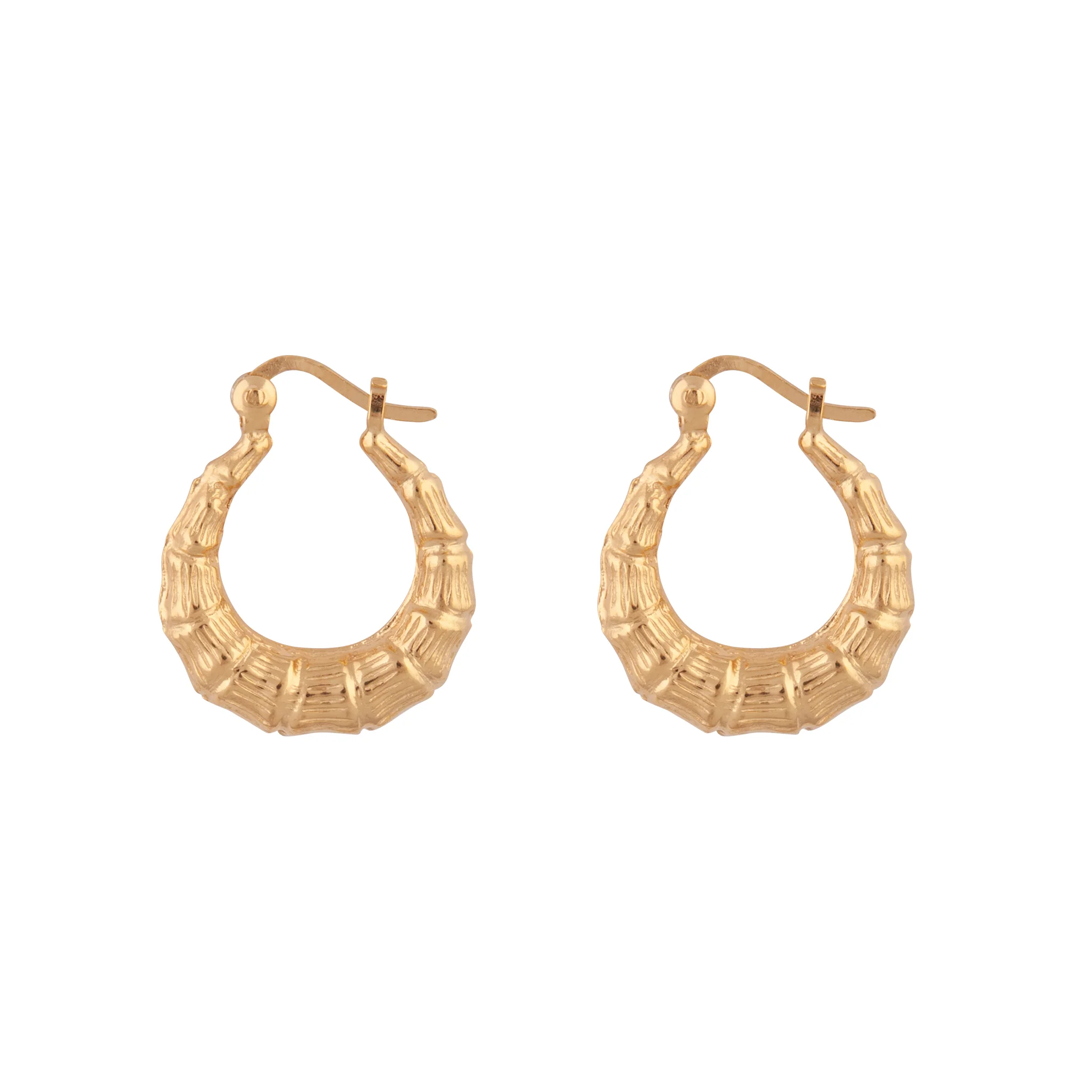 Gold Plated Sterling Silver Bamboo Hoop Earrings - Image 2