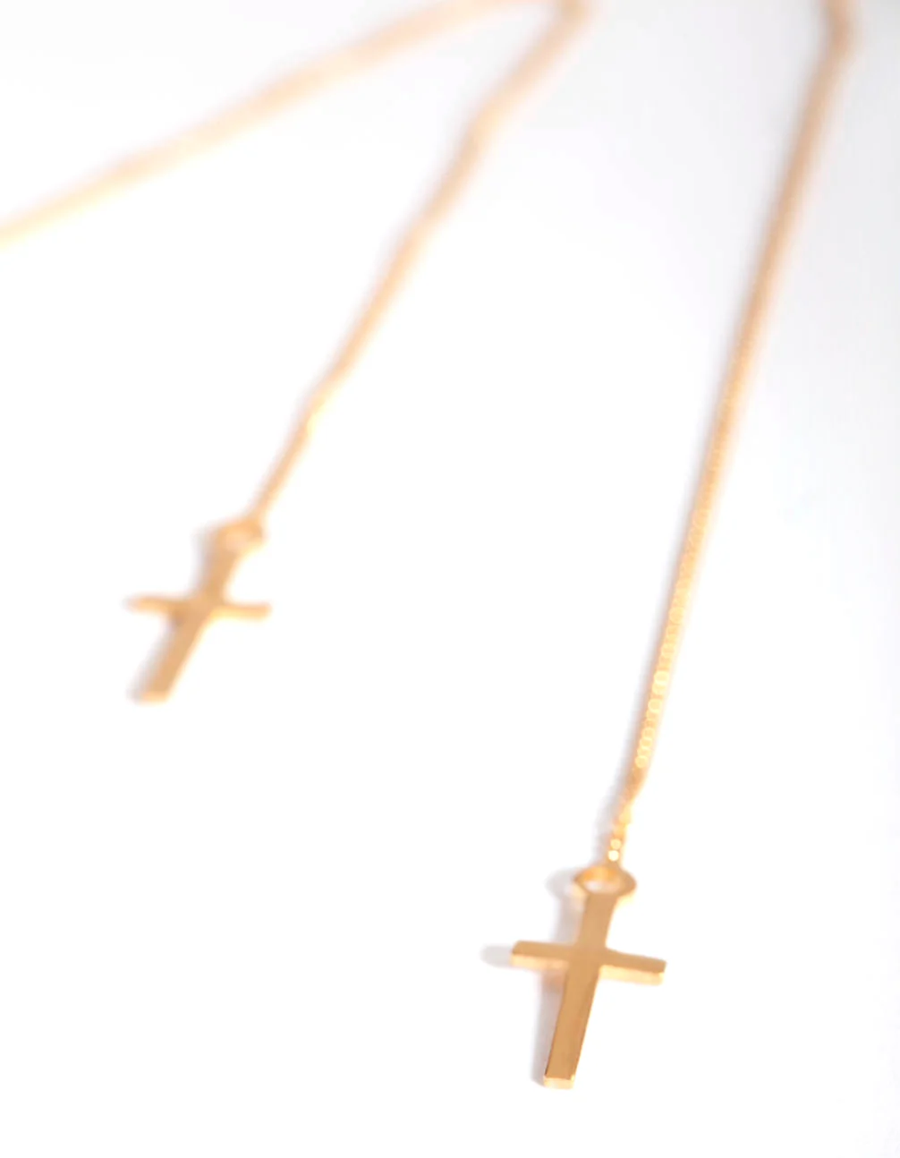 Gold Plated Sterling Silver Cross Thread Through Earrings - Image 3