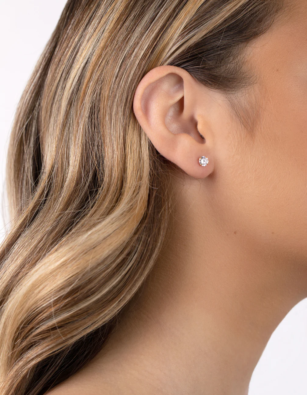 Gold Plated Sterling Silver 1/2 Carat Stud Cubic Zirconia Earrings - Image 2
