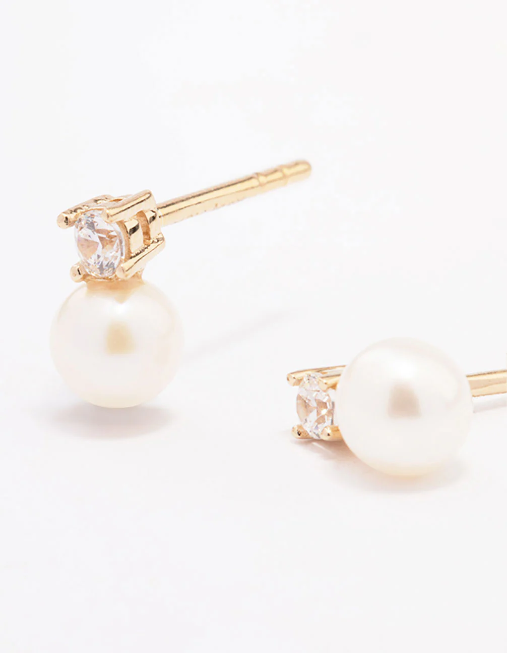 Gold Plated Sterling Silver Cubic Zirconia & Freshwater Pearl Stud Earrings - Image 2