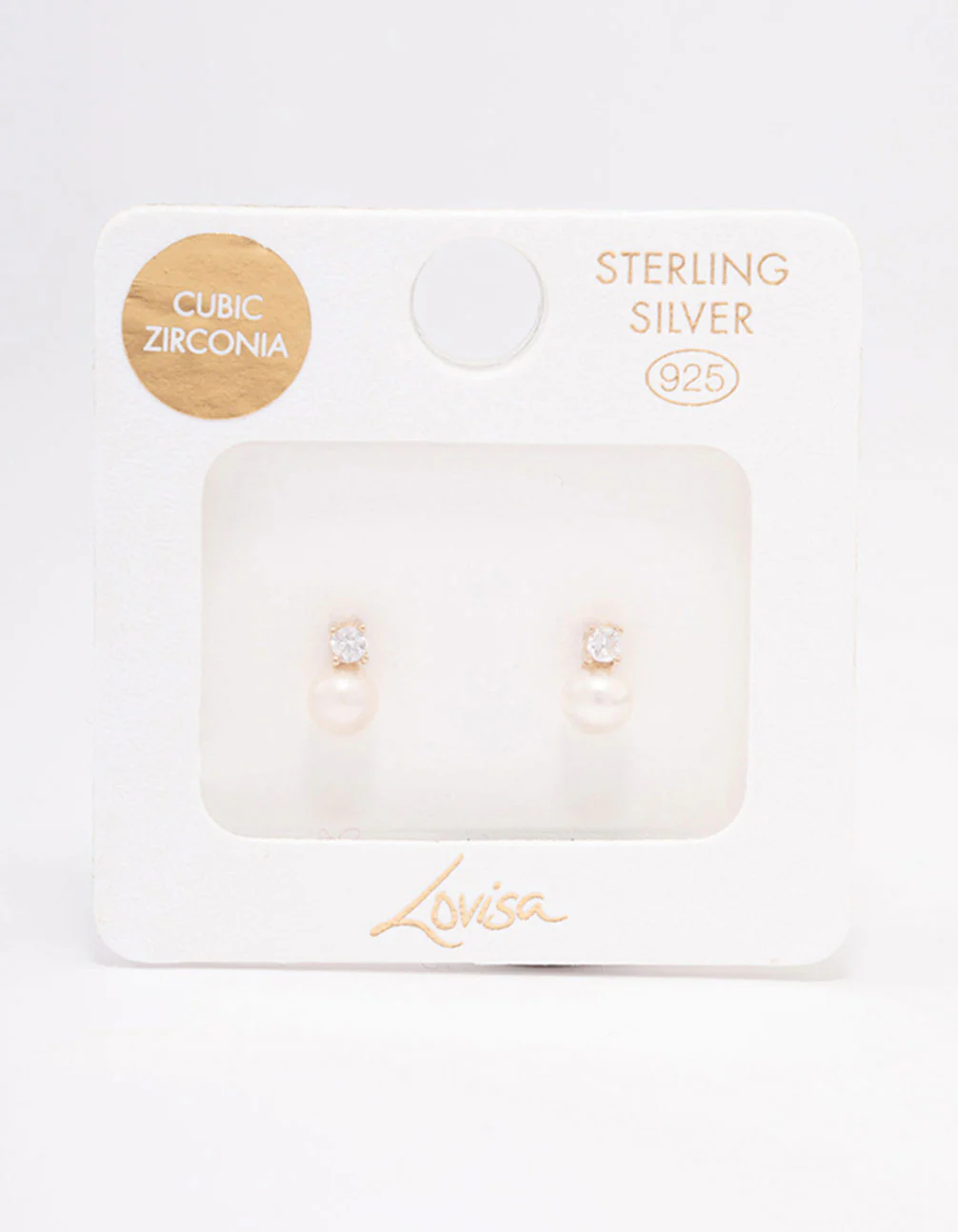 Gold Plated Sterling Silver Cubic Zirconia & Freshwater Pearl Stud Earrings - Image 3