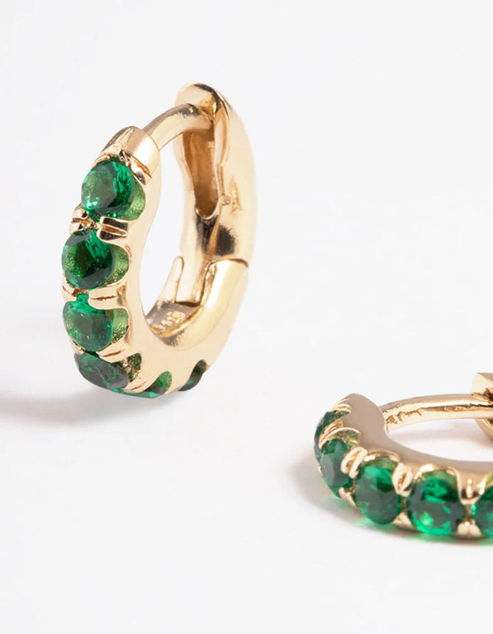 Gold Sterling Plated Cubic Zirconia Basic Huggie Earrings - Image 2