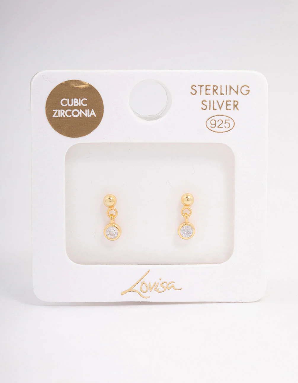 Gold Plated Sterling Silver Cubic Zirconia Bezel Charm Earrings - Image 3
