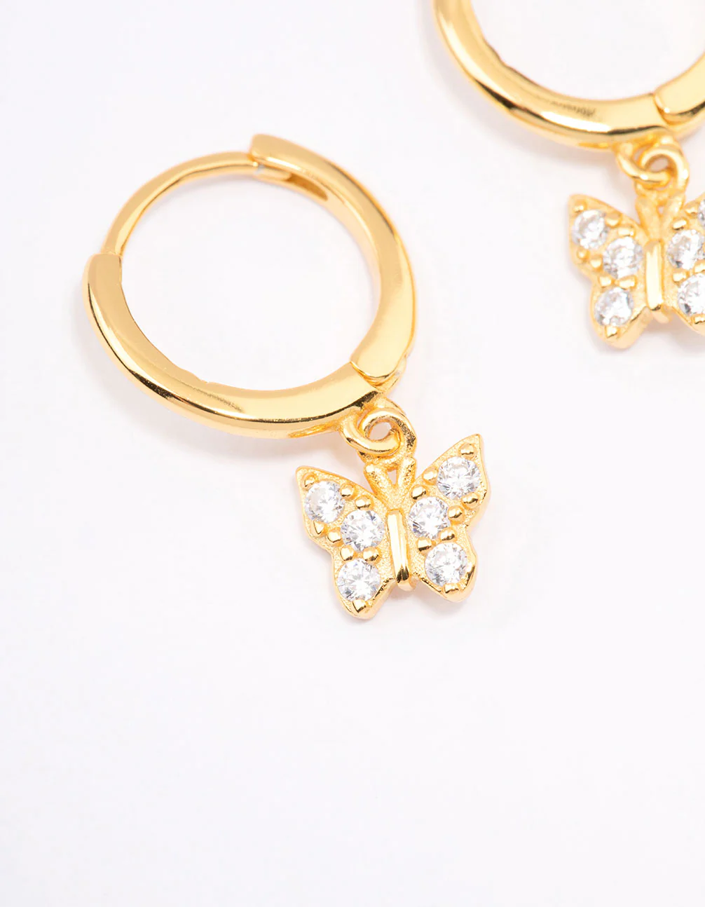 Gold Plated Sterling Silver Cubic Zirconia Butterfly Huggie Earrings - Image 2