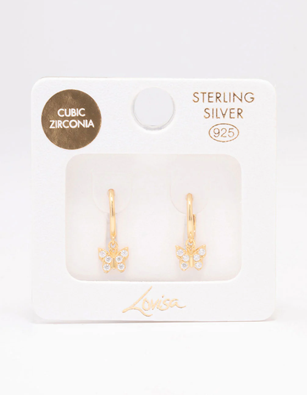 Gold Plated Sterling Silver Cubic Zirconia Butterfly Huggie Earrings - Image 3