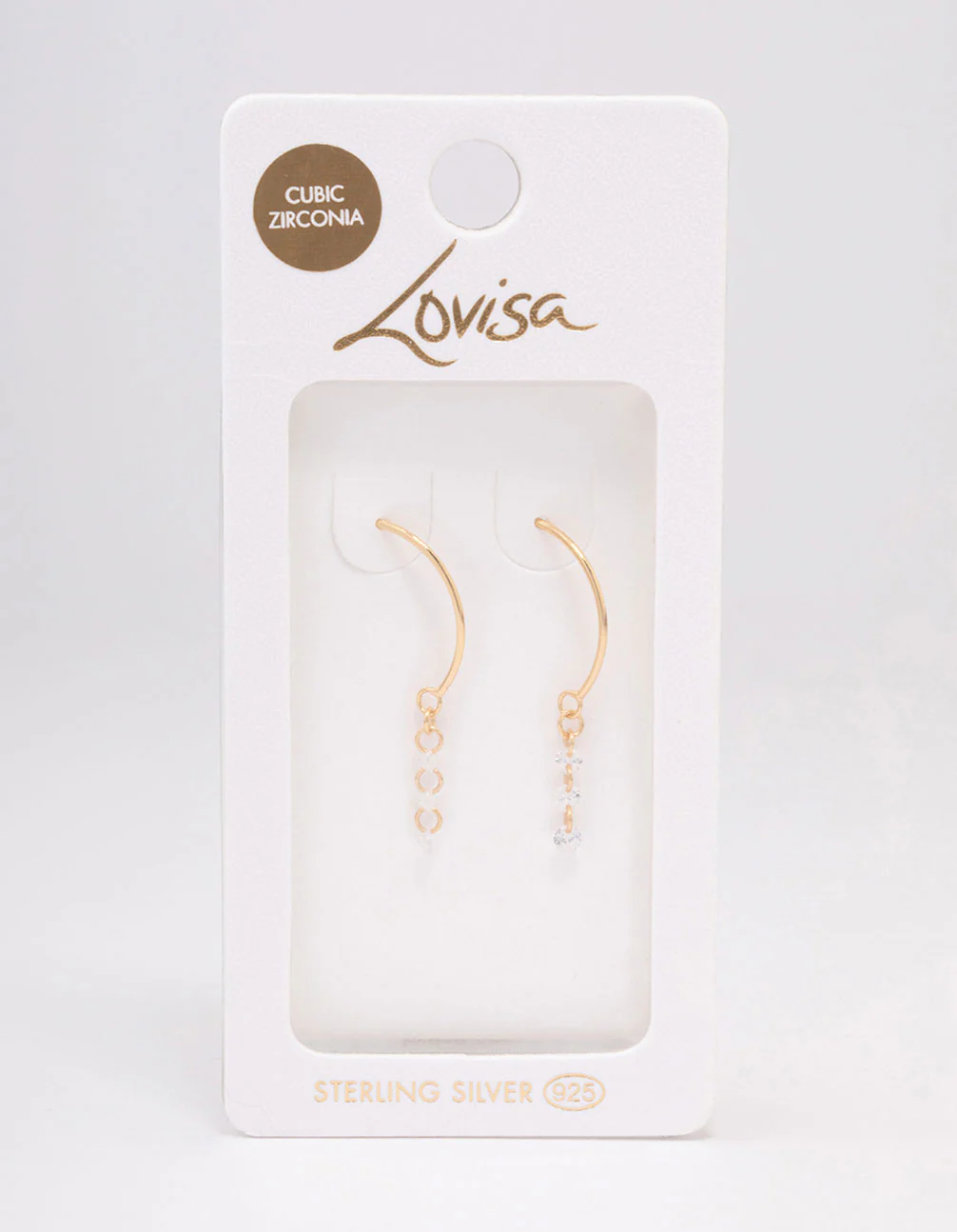 Gold Plated Sterling Silver Cubic Zirconia Chain Hoop Earrings - Image 3