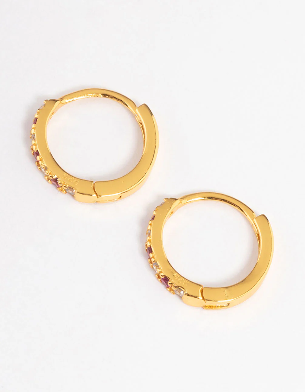 Gold Plated Sterling Silver Cubic Zirconia Check Huggie Earrings - Image 2
