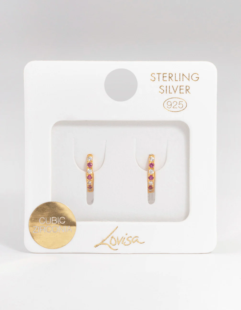Gold Plated Sterling Silver Cubic Zirconia Check Huggie Earrings - Image 3
