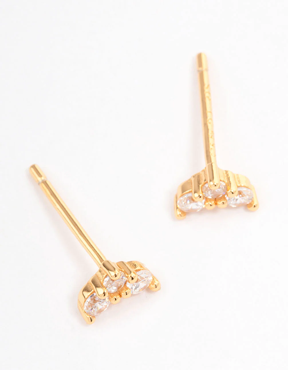 Gold Plated Sterling Silver Cubic Zirconia Classic Trio Earrings - Image 2