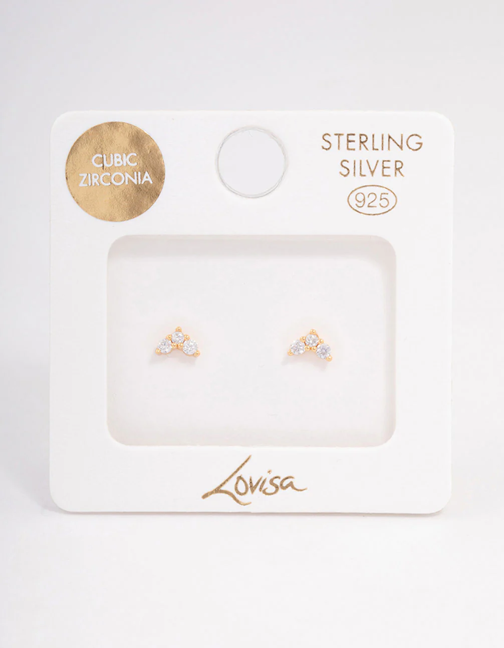 Gold Plated Sterling Silver Cubic Zirconia Classic Trio Earrings - Image 3
