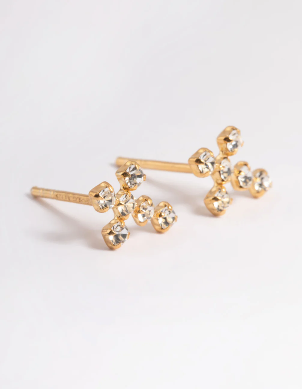 Gold Plated Sterling Silver Cubic Zirconia Cross Stud Earrings - Image 2