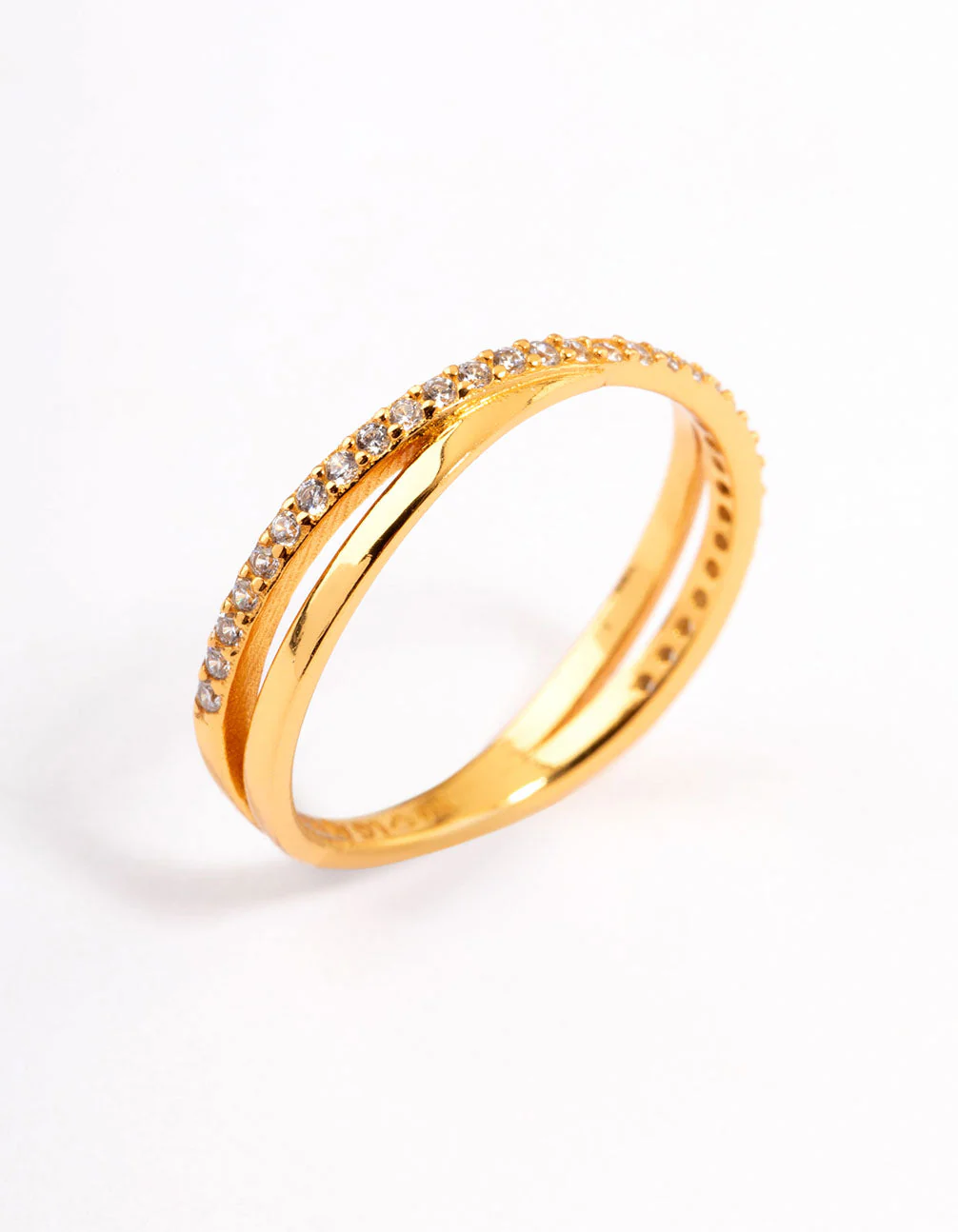 Gold Plated Sterling Silver Cubic Zirconia Cross Over Ring - Image 2
