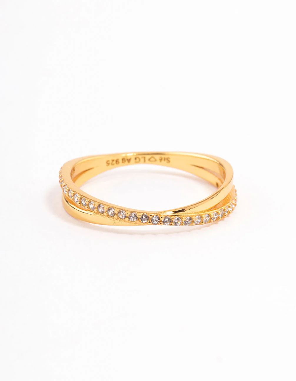 Gold Plated Sterling Silver Cubic Zirconia Cross Over Ring - Image 3