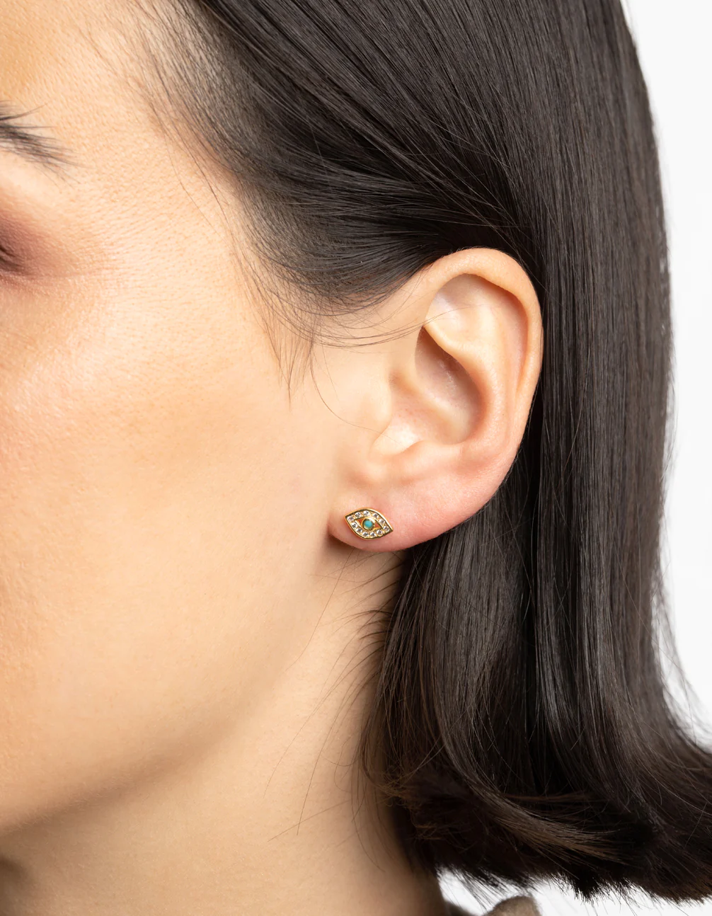Gold Plated Sterling Silver Cubic Zirconia Evil Eye Stud Earrings - Image 2