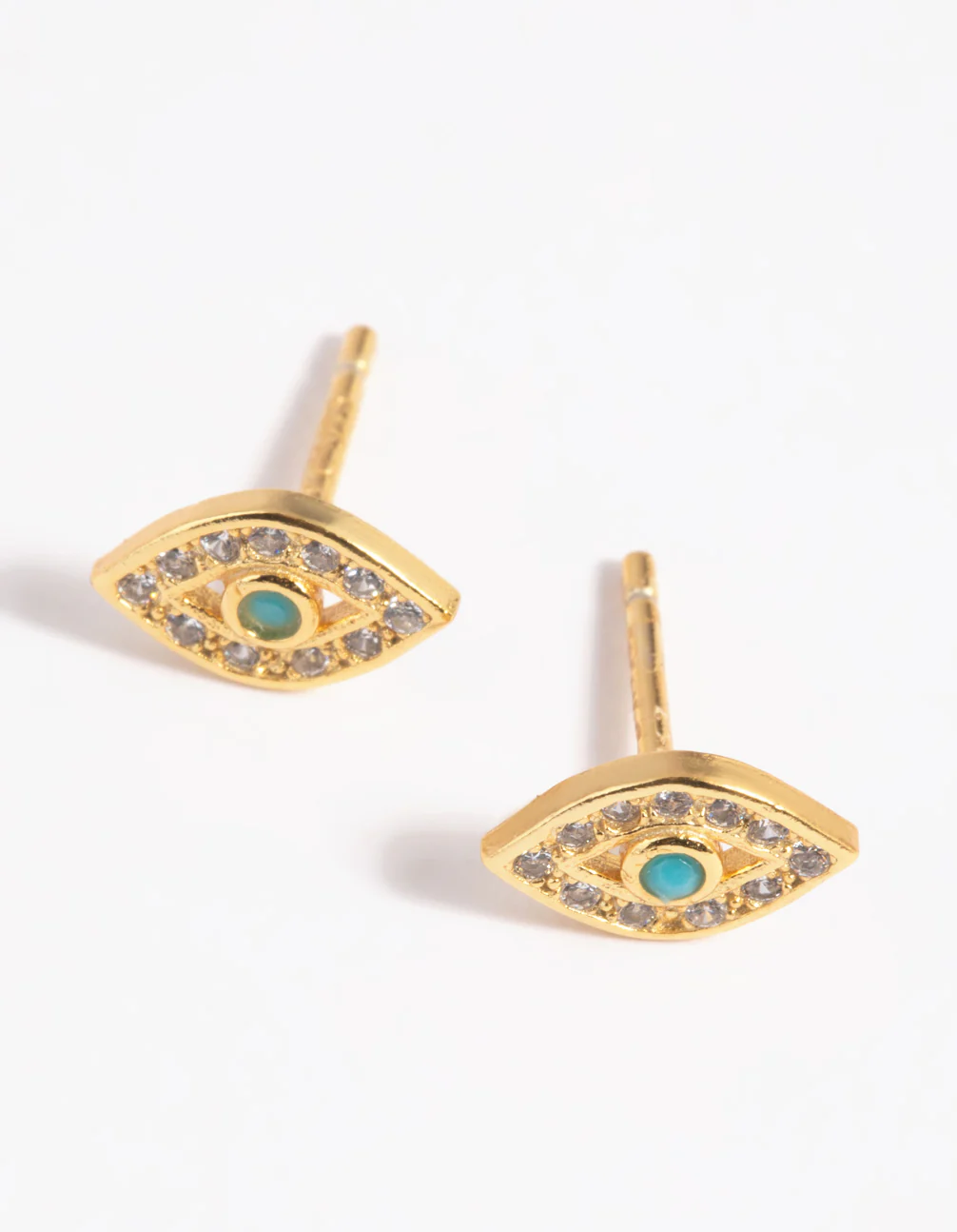 Gold Plated Sterling Silver Cubic Zirconia Evil Eye Stud Earrings - Image 3