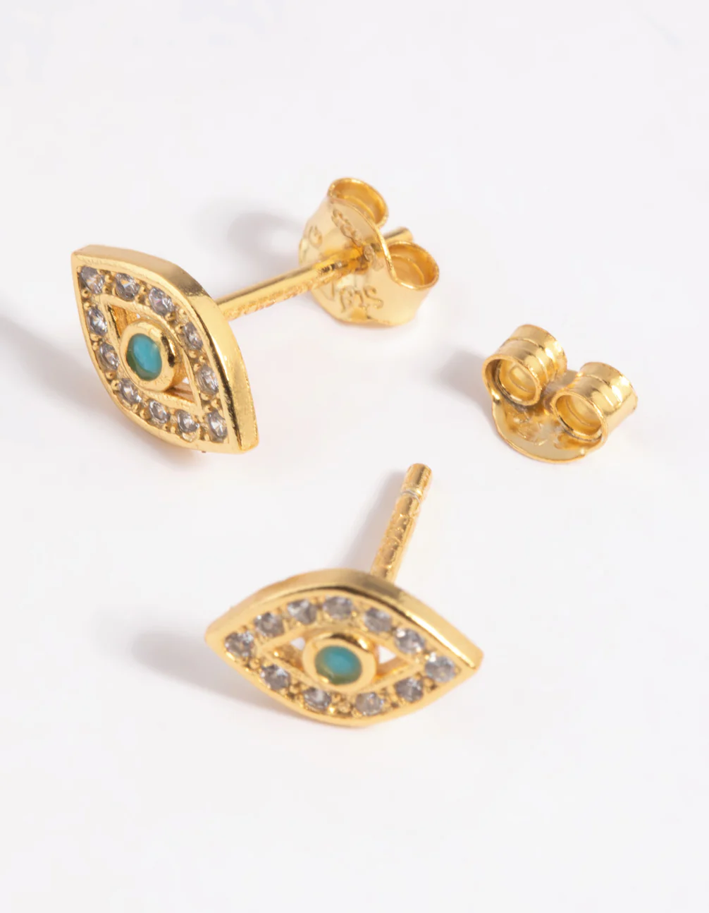 Gold Plated Sterling Silver Cubic Zirconia Evil Eye Stud Earrings - Image 4