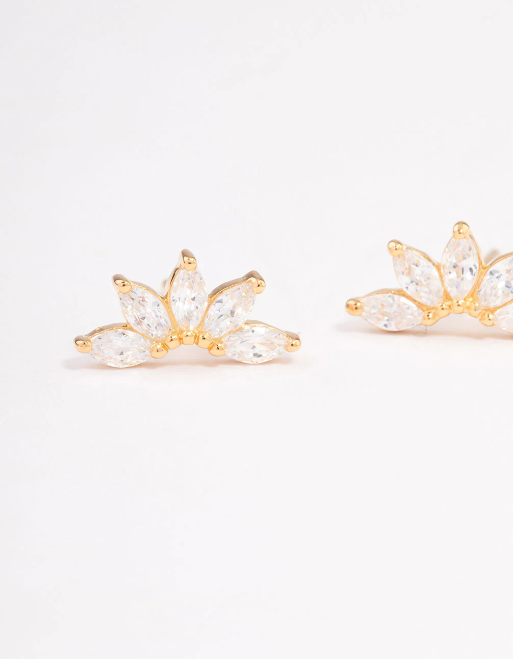 Gold Plated Sterling Silver Cubic Zirconia Fan Stud Earrings - Image 2