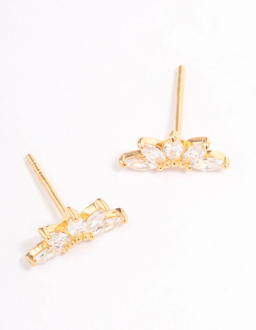 Gold Plated Sterling Silver Cubic Zirconia Fan Stud Earrings - Image 3