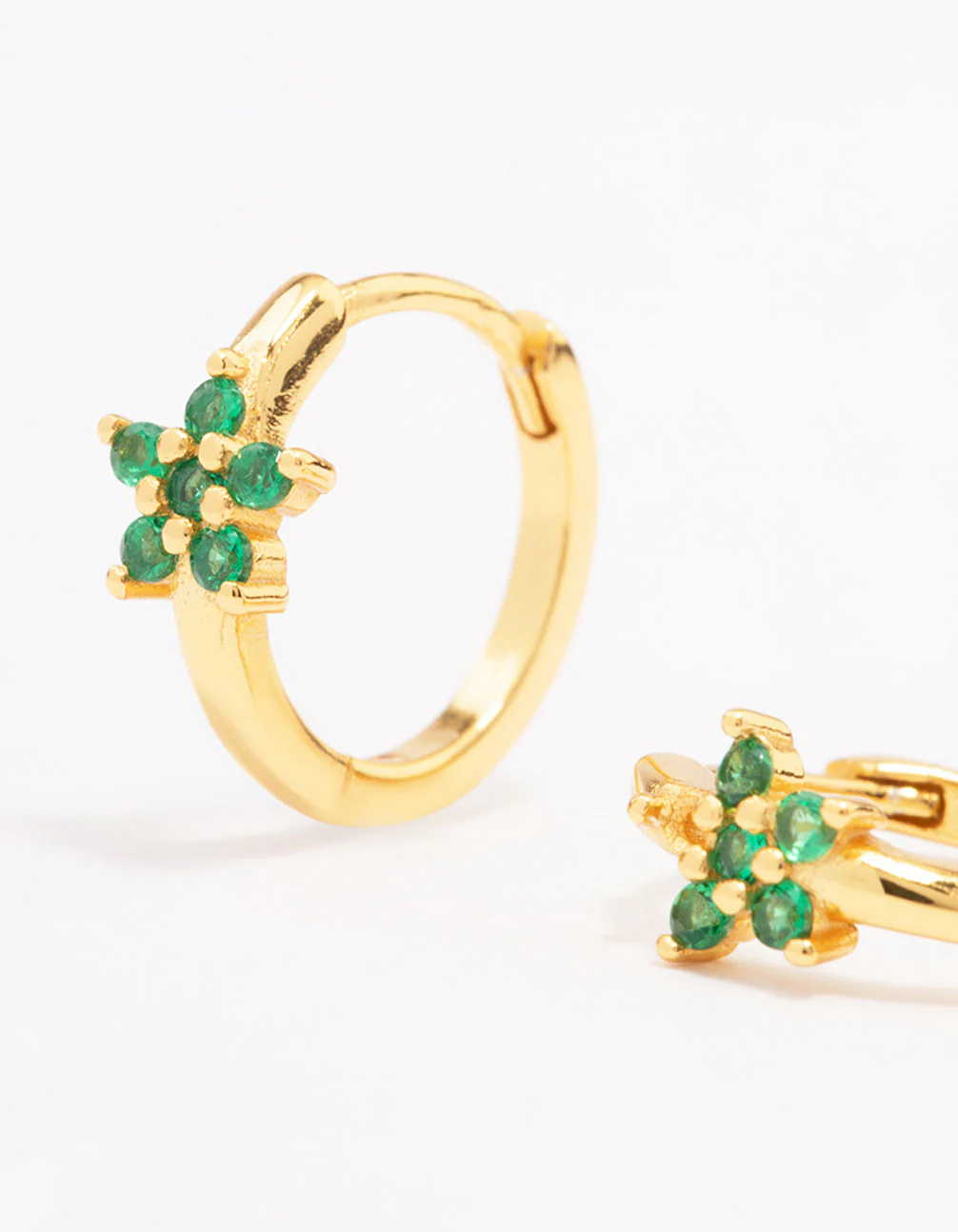 Gold Plated Sterling Silver Cubic Zirconia Flower Huggie Earrings - Image 2