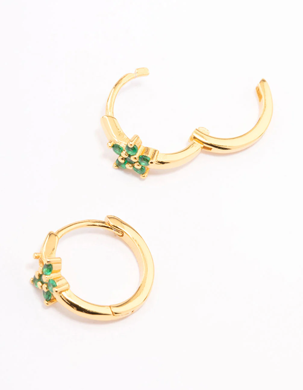 Gold Plated Sterling Silver Cubic Zirconia Flower Huggie Earrings - Image 3